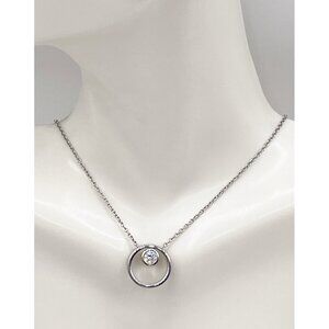 Skagen Denmark Elin Circle Pendant Necklace Crystal Stainless Steel Minimalist